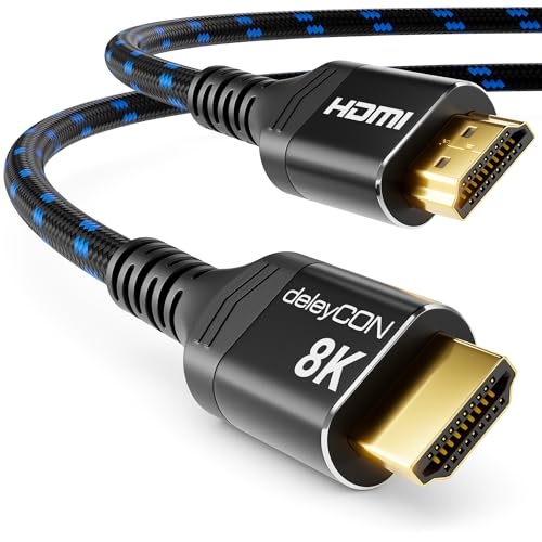 deleyCON 10m 8K HDMI 2.1 Kabel UHD 2160p 8K@60Hz 4K@120Hz 2K@240Hz HDR+ ARC CEC Dolby DTS Aluminium-Stecker Schwarz Blau