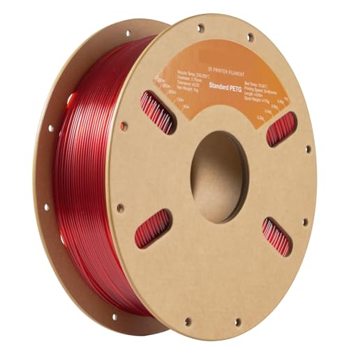 3D-Drucker-Filament PETG-Filament 1 kg 1,75 mm ± 0,03 mm for 3D-Drucker, 1 kg (2,2 Pfund) 3D-Druck (Color : PETG Clear Red)