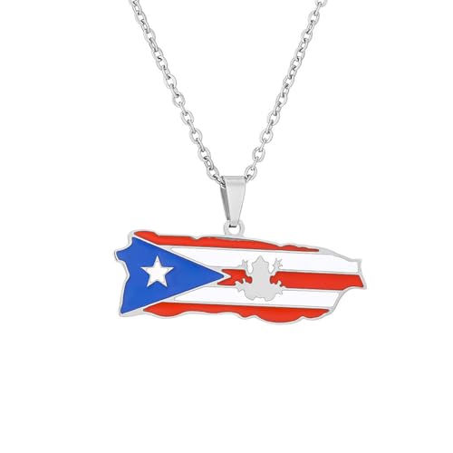 JLVVJL Halskette Retro-Öl tropfende Halskette mit Puerto Rico-Karte und Flaggen-Anhänger. Neue Accessoires für Männer und Frauen Geburtstag Party Geschenk