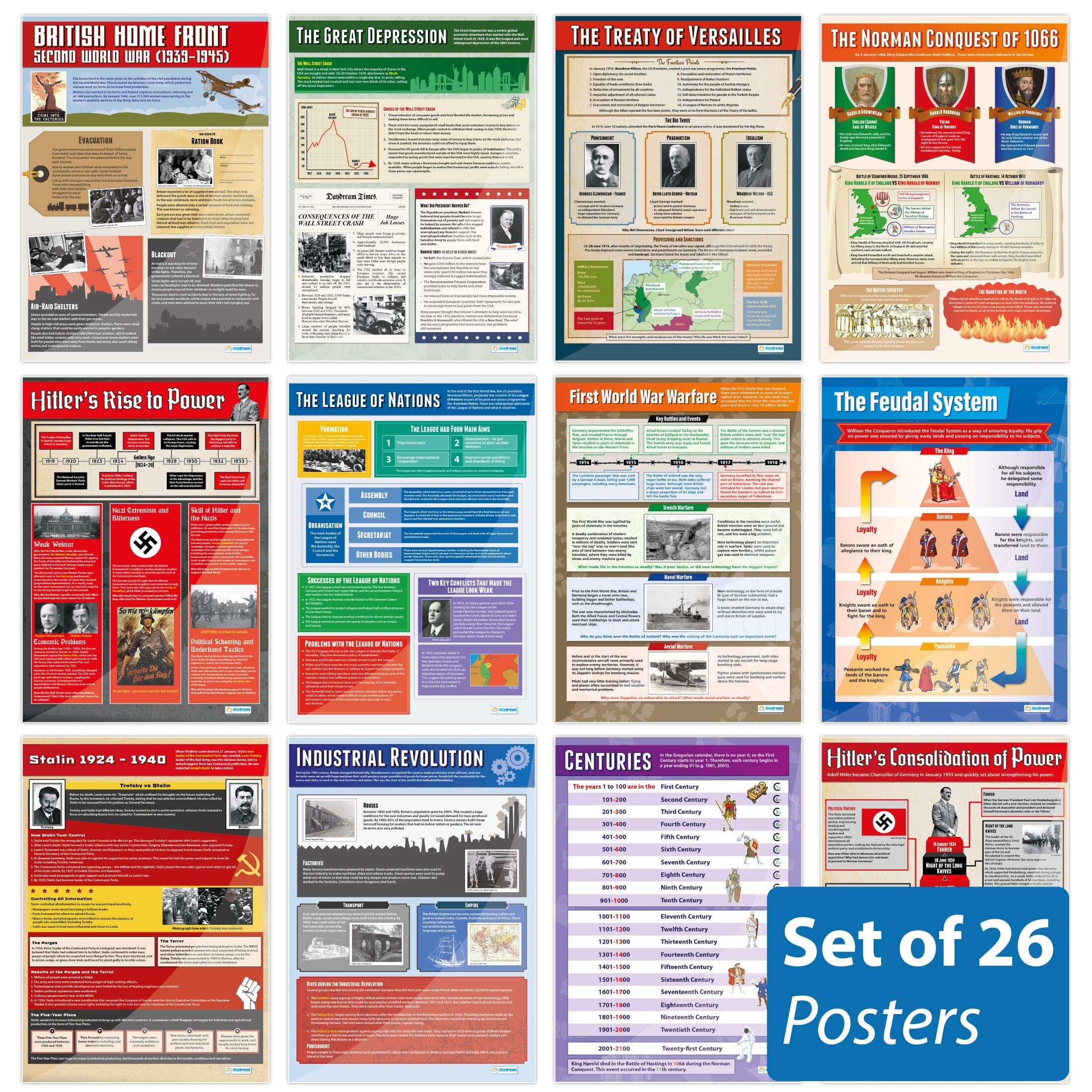 Daydream Education History Poster – Set mit 26 Geschichts-Postern, Hochglanzpapier, 850 mm x 594 mm (A1), Geschichte Klassenzimmer-Poster, Lernposter (evtl. nicht in deutscher Sprache)