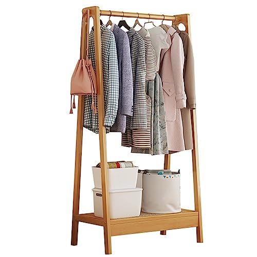DODOBD Garderobenständer Bambus, mit Kleiderstange und Haken, Belastbarkeit 100kg, für Waschküche, Wohnzimmer, Schlafzimmer : 65CM/75CM/85CM/95CM, Garderobenständer mit Schuhablage