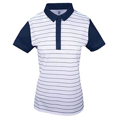 Island Green Damen Golf-Poloshirt, kontrastierende Ärmel, atmungsaktiv, feuchtigkeitsableitend, flexibel, Marineblau/Weiß