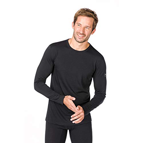 super.natural Herren Langarm-Shirt, Mit Merinowolle, M BASE LS 230, Größe: S, Farbe: Schwarz