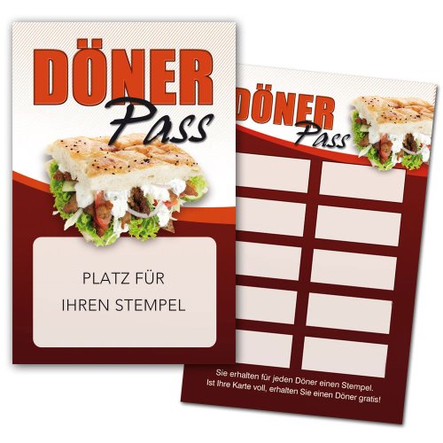 Döner Pass / Bonuskarte Döner / Treuekarte, Gutschein mit Stempelfeld 500 Stück