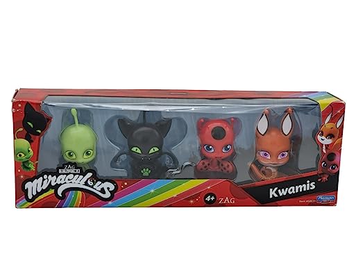 Miraculous Bandai Ladybug und Cat Noir Surprise 4 Pack | 4 Kwami Figuren im Inneren | Mystery Toys Sammeln Sie alle Figuren mit Juwelen zum Spielen und Präsentieren