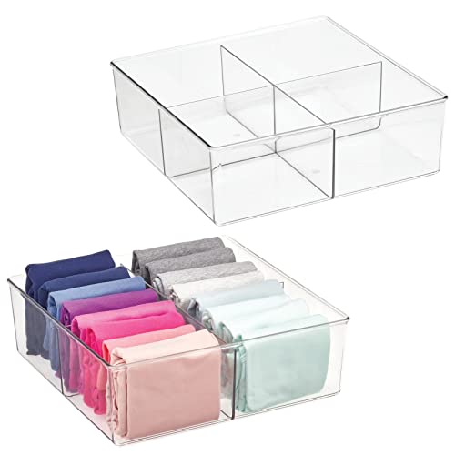 mDesign 2er-Set Aufbewahrungsbox mit 4 Fächern – praktische Schrankbox für das Schlafzimmer – idealer Organizer für Kleidung und Accessoires aus BPA-freiem Kunststoff – durchsichtig