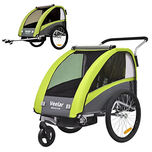Veelar Sports 2 in 1 Kinderanhänger Fahrradanhänger Anhänger mit Buggy Set + Federung BT603 (GRÜN)