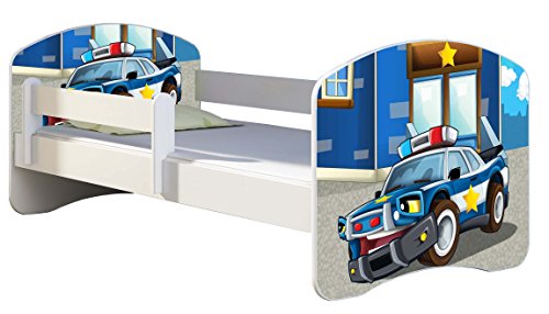Kinderbett Jugendbett mit einer Schublade und Matratze Weiß ACMA II 140 160 180 40 Design (180x80 cm, 38 Polizei)