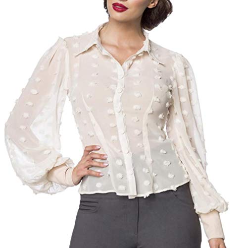 Belsira Vintage-Bluse Langarm transparentem Effektstoff L