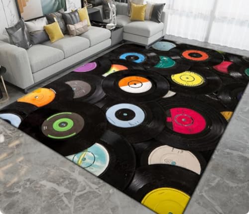 KIESEY Klassische Musik Plattenbereich Teppich, für Wohnzimmer Teppich Schlafzimmer Teppich, Küche Badezimmer rutschfeste Fußmatten 200x300cm