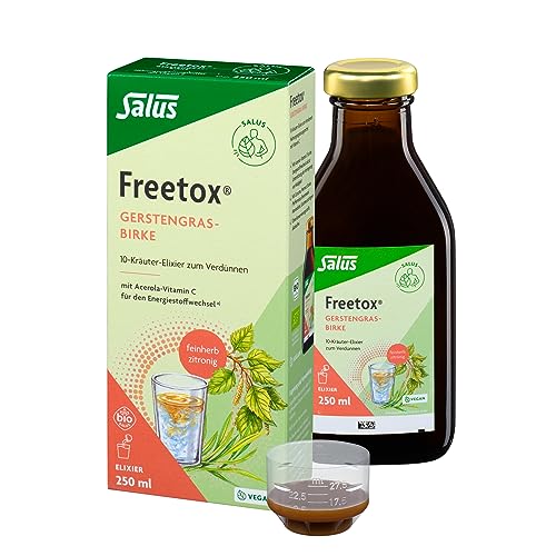 Salus - Freetox Gerstengras-Birke - 1x 250 ml 10-Kräuter-Elixier zum Verdünnen - Nahrungsergänzungsmittel mit Vitamin C - Feinherb zitronig - bio - vegan