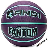 AND1 Fantom Gummi-Basketball und Pumpe (zweifarbige Serie) – offizielle Größe 7 (74,9 cm) Streetball, für drinnen und draußen Basketballspiele (Royal Purple/Aqua)