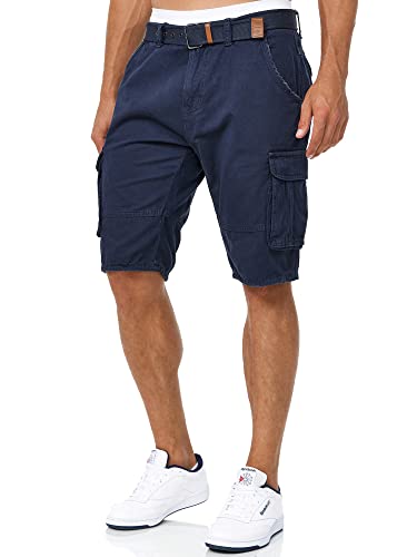 Indicode Herren Monroe Cargo ZA Shorts m. 6 Taschen inkl. Gürtel aus 100% Baumwolle | Kurze Hose Bermuda Sommer Herrenshorts Short Men Pants Cargohose kurz Sommerhose f. Männer Navy 3XL