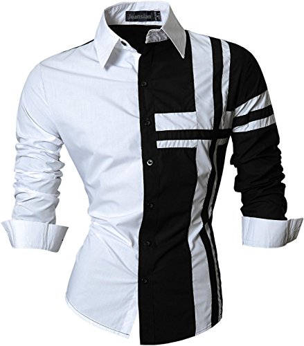 jeansian Herren Freizeit Hemden Shirt Tops Mode Langarmshirts Slim Fit Z014 Black L