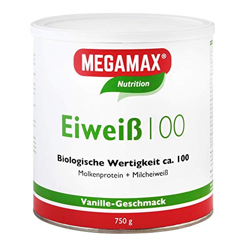 Megamax Eiweiss Vanille 750 g | Molkenprotein + Milcheiweiß | 2K Protein Für Muskelaufbau und Diaet l Shaker aspartamfrei glutenfrei Low Carb|