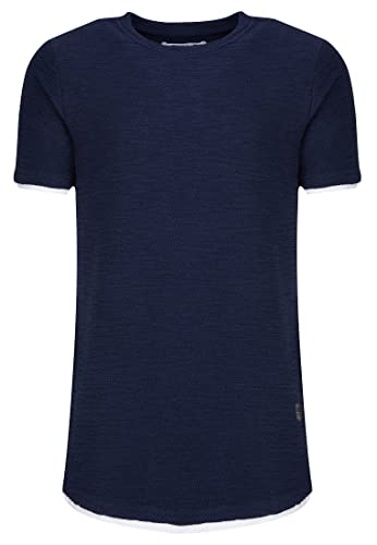 Leif Nelson Herren Sommer T-Shirt Rundhals-Ausschnitt Slim Fit Baumwolle-Anteil Moderner Männer T-Shirt Crew Neck Hoodie-Sweatshirt Kurzarm lang LN8223 Dunkel Blau Medium