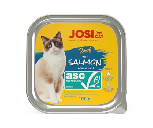JOSICAT Paté with Salmon (32 x 100 g) | getreidefreies Nassfutter mit Lachs (ASC-Zertifiziert) | Alleinfuttermittel für ausgewachsene Katzen | Powered by JOSERA