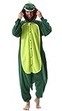 Jumpsuit Onesie Tier Karton Kigurumi Fasching Halloween Kostüm Lounge Sleepsuit Cosplay Overall Pyjama Schlafanzug Erwachsene Unisex Grün Dinosaurier for Höhe 140-187CM Damen Herren