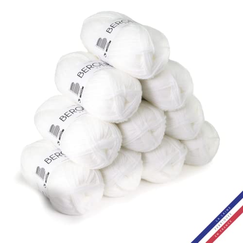Bergère de France - BARISIENNE, Wolle set zum stricken und häkeln (10 x 50g) - 100% Acryl - 4 mm - Sehr weicher Rundfaden - Weiß (IGLOO)
