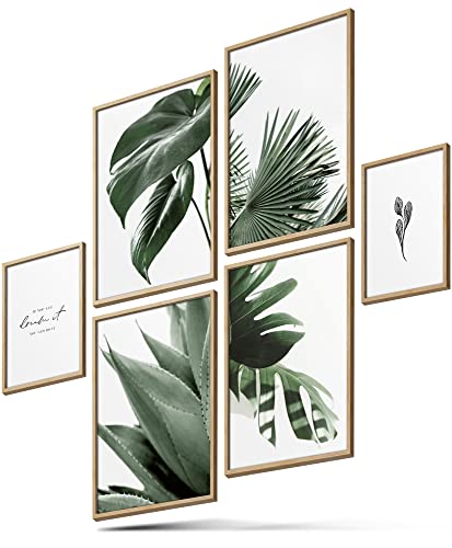 BLCKART Infinity Monstera Blätter Poster Set Stilvolle Beidseitige Pflanzen Bilder Grün Tropisch Wohnzimmer Deko (L | 4X A3 | 2X A4 | ohne Rahmen, Monstera)