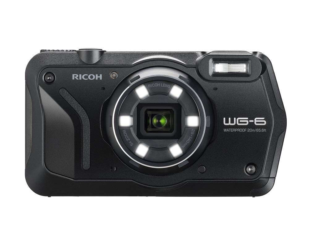 RICOH WG-6 Schwarz Wasserdichte Kamera Hochauflösende Bilder mit 20 MP 3-Zoll-LCD Wasserdicht bis 20 m Stoßfest bis Fallhöhe von 2,1 m Unterwassermodus Ring mit 6-LEDs für Makroaufnahmen