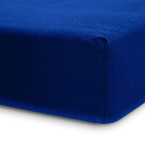 Lumaland Luxury Jersey Spannbettlaken für Wasserbett und Boxspringbett 100 % Baumwolle mit Rundum-Gummizug 140-160 x 200-220 cm Royal Blau