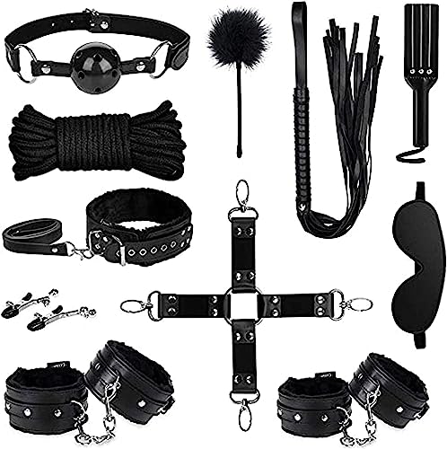 WJE BDSM Sex Bondage Set - 11 Pieces Extreme Bondage Set Easy to Use Harness SM Erotic Sex Toy for Lovers Extreme Beginners and Experienced Couples