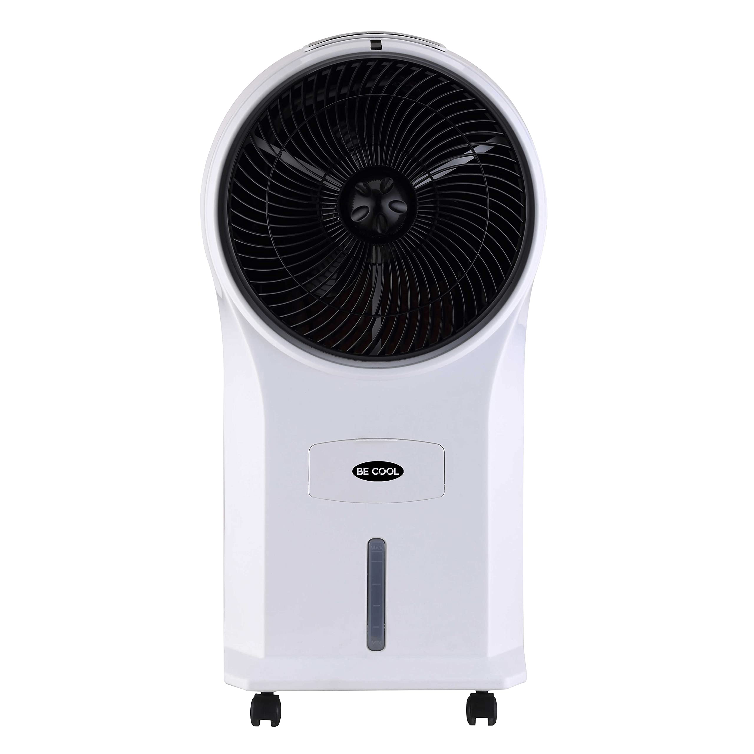 BE COOL Luftkühler mit Wasserkühlung, 3 in 1 Verdunstungskühler, Luftbefeuchter, Ventilator, 3 Stufen, 5 Liter Wassertank, 45 Watt, 1050 m³/h, Timer, Fernbedienung, Weiß/Schwarz