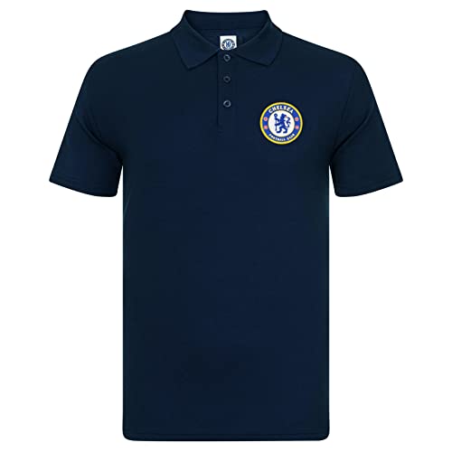 FC Chelsea Herren Polo-Shirt mit originalem Fußball-Wappen - Geschenkartikel - Marineblau - XL