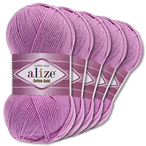 Alize 5 x 100 g Cotton Gold Premium Wolle| 39 Farben Sommerwolle Garn Stricken Amigurumi (43 | Lila)