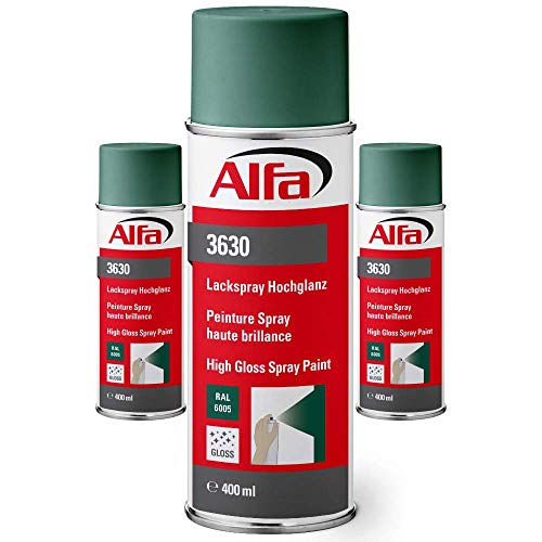Alfa Sprühlack RAL 6005 Moosgrün 24 x 400 ml Hochglanz für innen und außen - Lackieren und Dekorieren, hohe Deckkraft Farbspray, Sprühdose, Made in Germany