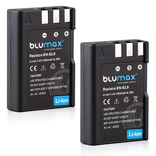 2X Blumax Akku kompatibel mit Nikon EN-EL9e/EN-EL9a 1100mAh - passend für Nikon D3000 D5000 D40 D40x D60