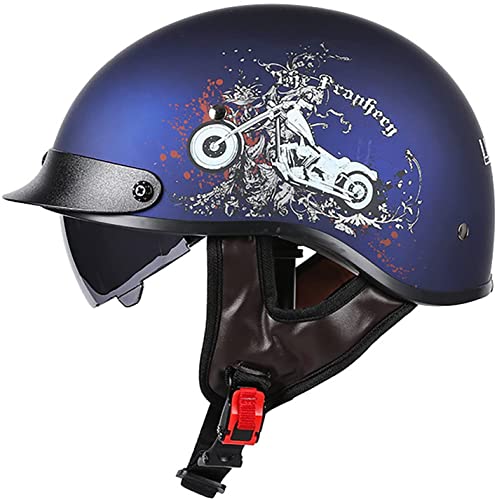 Motorrad-Helm Halbhelme Brain-Cap Halbschale Jet-Helm Roller-Helm Scooter-Helm Retro Half Helm mit Built-in Visier for Cruiser Chopper Biker Moped DOT/ECE-Zulassung