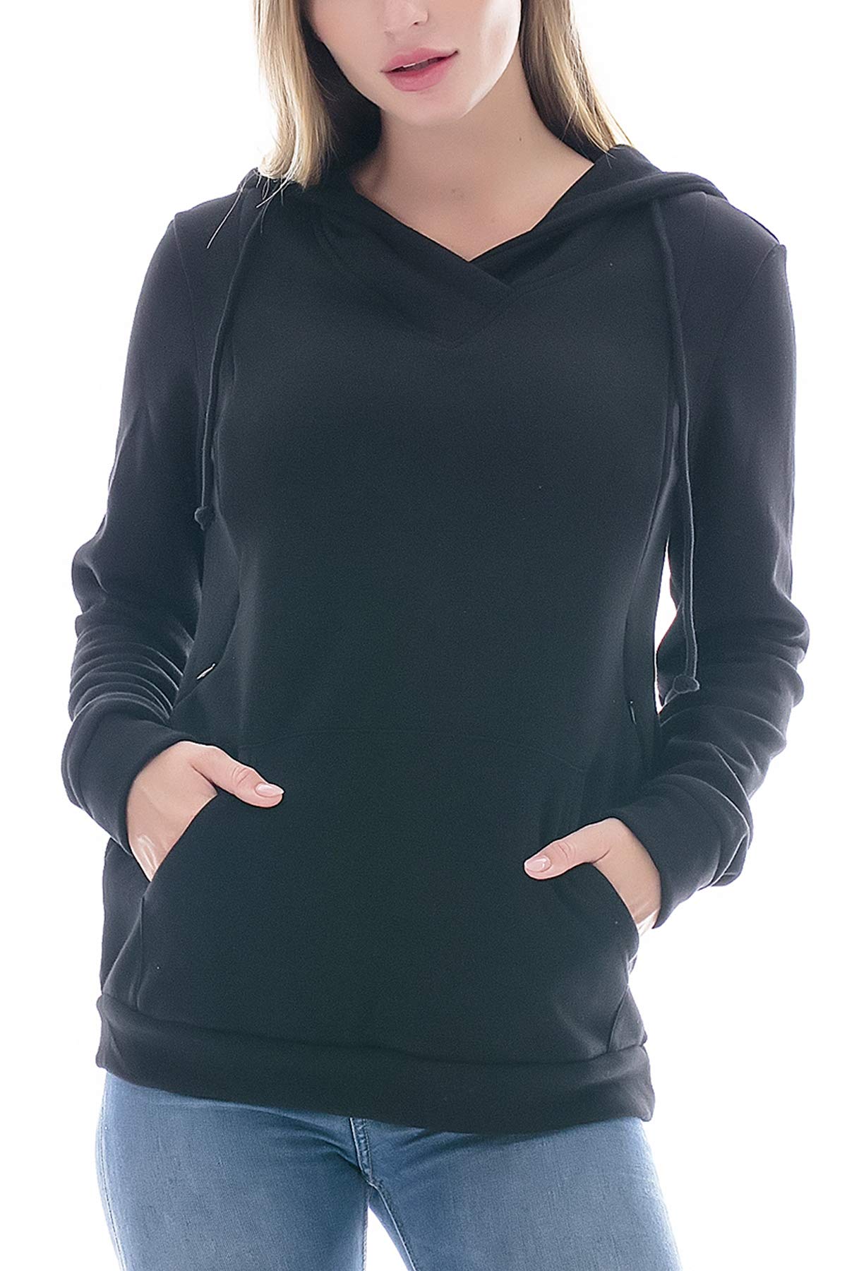 Smallshow Stillanzug Mutterschaft Fleece Stillpullover Stilloberteil Umstandsmode Hoodie Sweatshirt zum Stillen Black 2XL