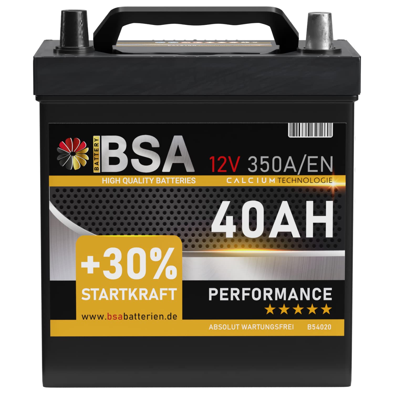 BSA ASIA Autobatterie 40Ah 12V 350A/EN ASIA Batterie Plus-Pol Rechts 30% mehr Startleistung ersetzt 35Ah 36Ah 38Ah 42Ah