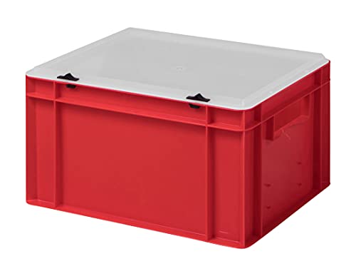 Design Eurobox Stapelbox Lagerbehälter Kunststoffbox in 5 Farben und 16 Größen mit transparentem Deckel (matt) (rot, 40x30x22 cm)