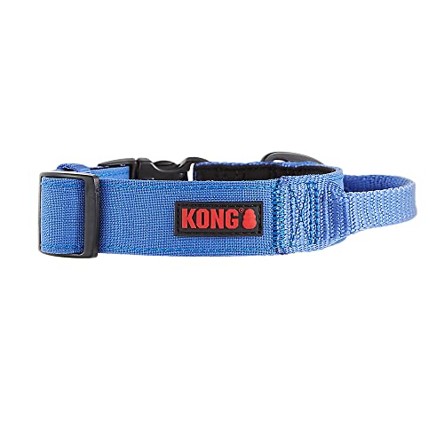 KONG Ultra-strapazierfähiges, gepolstertes Hundehalsband mit Komfortgriff, Größe M, Blau
