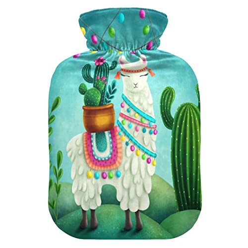 YOUJUNER Wärmflasche mit Kaktus Lama Bezug 2 Liter großer Wärmbeutel Warm Komfort Handfüße Wärmer
