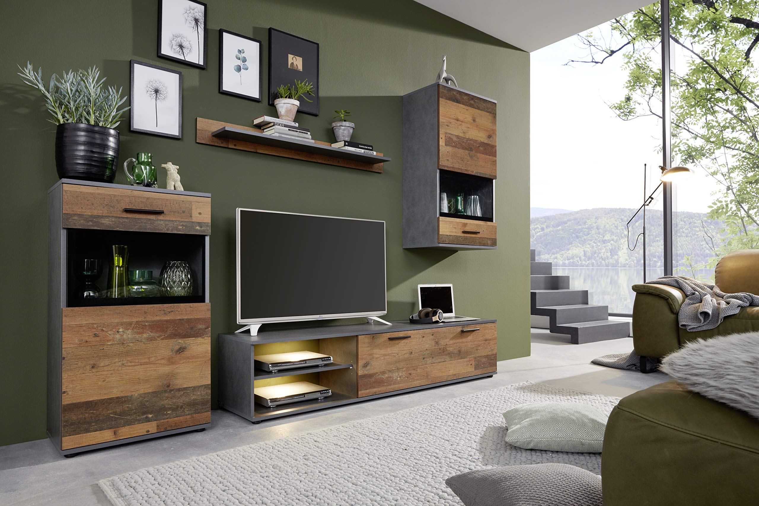 trendteam smart living - 4-teilige Wohnzimmerkombination Wohnzimmermöbel - Wohnzimmer - Mango - Aufbaumaß (BxHxT) 246 x 182 x 37 cm - Farbe Matera mit Old Wood - 167300523