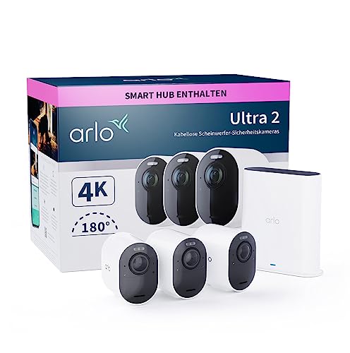 Arlo Ultra 2 Spotlight Überwachungskamera | Kabellos, 4K-Video und HDR | Nachtsicht in Farbe, 2-Wege-Audio, 6 Monate Akkulaufzeit, Bewegungsmelder, 180-Grad-Blickwinkel | VMS5340 | Weiß