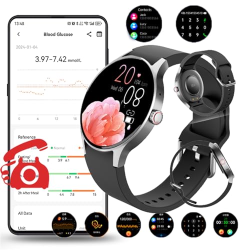 Smartwatch Mit Bluetooth-Anrufe, 𝐁𝐥𝐮𝐭𝐳𝐮𝐜𝐤𝐞𝐫𝐆𝐥𝐮𝐜𝐨𝐬𝐞 Smartwatch Fitness-Tracker,Fitnessuhr Mit Smartwatch Mit Bluetooth -Anruf,𝐃𝐢𝐚𝐛𝐞𝐭𝐞𝐬 Smart Fitness Tracker Pulsschlag ,B