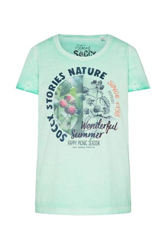 SOCCX Damen T-Shirt mit Label Print Leafy Mint L