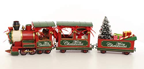 Clever-Deko Nostalgie Blecheisenbahn Lokomotive Eisenbahn Retro rot 3 Teilig Weihnachtsdeko Weihnachten groß Merry Christmas Weihnachtszug