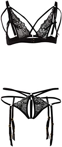 Baci Lingerie strappy garter set, s/m Lingerie Black Größe: S/M