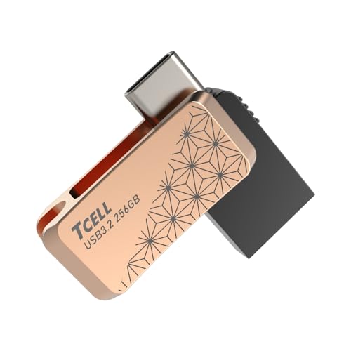 TCELL Geisha Roman Dual Flash Drive Asanoha Gold 256 GB USB 3.2 Typ-C OTG 2-in-1 für PC/Laptop/Handy/Tablet/iMac/MacBook/Tesla Sentry Modus, Lesegeschwindigkeit bis zu 200 MB/s