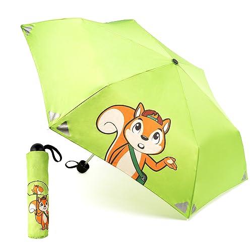 Monte Stivo® Friends Schirm | Leichter Kinder-Regenschirm für Jungen & Mädchen | Reflektierend Klein & als Geschenk (Green)