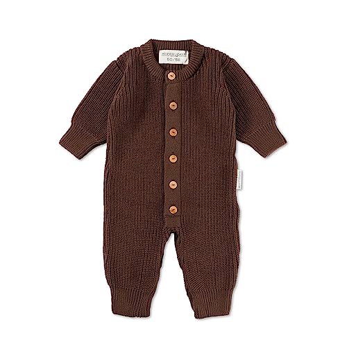 Hofbrucker Baby Strick Overall aus Bio Baumwolle – kuschelig weicher Baby Strampler für die Baby Erstausstattung für Mädchen und Jungen (62/68, Schoko)