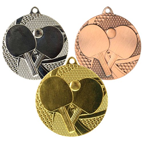 pokalspezialist 10 Stück Medaillenset Gold Silber Bronze Tischtennis Tischtennis-Medaillen rund 50mm, 3mm stark, Stahl
