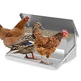 ALLiya Automatischer Hühnerfutterautomat, Hühnerfutterspender aus verzinktem Stahl mit automatischem Pedal und wasserdichter Abdeckung, 5 kg Futterspender zum Füttern von Hühnern