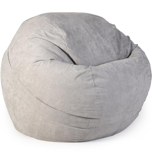 Sitzsack Abdeckung aus Premium-SHU-Samt-Baumwolle (ohne Füllstoff), Sitzsackhülle Lazy Lounger Sitzsack Stuhl Sofabezug für Kinder und Erwachsene,Light Gray,3.5Ft